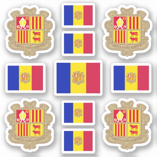 Andorrese staatssymbolen / wapenschild en vlag sticker (Voorkant)