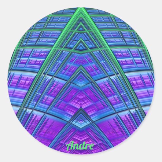 ANDRE ~ Cool! Groen Paars Blauw Geometrisch ~ Ronde Sticker (Voorkant)