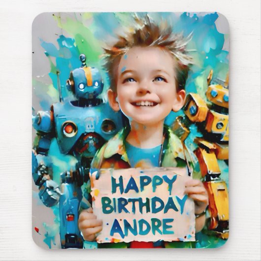 ANDRE ~ Speelgoed Robots ~ Mousepad Muismat (Voorkant)