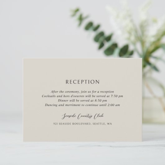 Andrea Beige Elegant Wedding Informatiekaartje (Staand voorkant)
