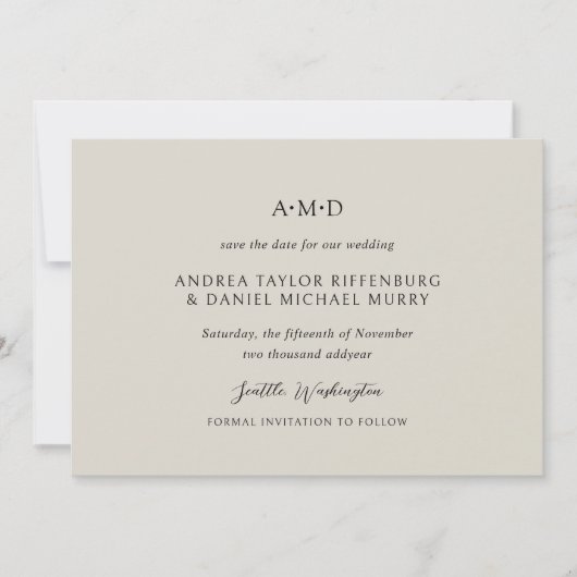 Andrea Beige Elegant Wedding Save The Date (Voorkant)