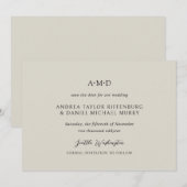 Andrea Beige Elegant Wedding Save The Date (Voorkant / Achterkant)