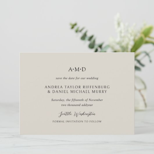 Andrea Beige Elegante Trouw Save The Date (Staand voorkant)