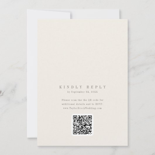 ANDREA Beige QR Code Classic Elegant Wedding Kaart (Achterkant)