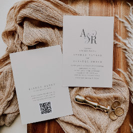 ANDREA Beige QR Code Klassieke Elegante Trouwkaart Kaart