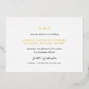 Andrea Black White Elegant Wedding Save the Date Folie Uitnodiging