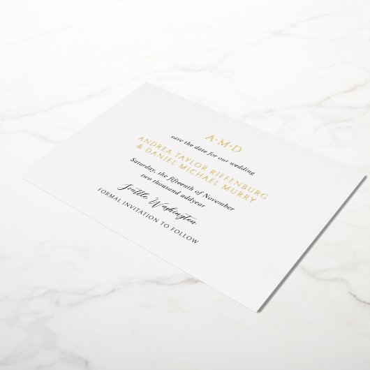 Andrea Black White Elegant Wedding Save the Date Folie Uitnodiging (Gedraaid)