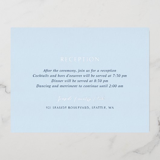 Andrea Blue Elegant Wedding Folie Enclosure Kaart (Voorkant)