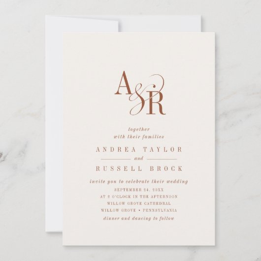 ANDREA Boho Crème QR Code Klassieke Elegante Trouw Kaart (Voorkant)