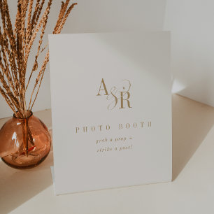 ANDREA Boho Goud Crème Vintage Bruiloft Fotohokje Reclamebord Met Voetstuk