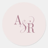 ANDREA Bourgondië Blush Roze Eenvoudig Trouwmonogr Ronde Sticker (Voorkant)