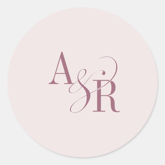ANDREA Bourgondië Blush Roze Eenvoudig Trouwmonogr Ronde Sticker (Voorkant)