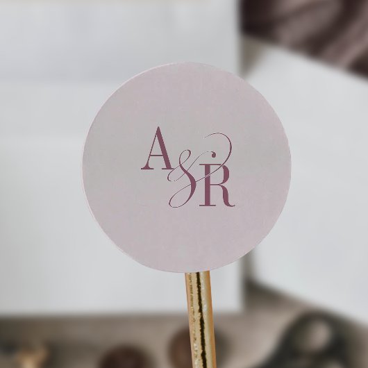 ANDREA Bourgondië Blush Roze Eenvoudig Trouwmonogr Ronde Sticker