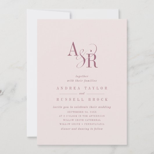 ANDREA Bourgondië en Blush QR Code Elegante Trouwd Kaart (Voorkant)