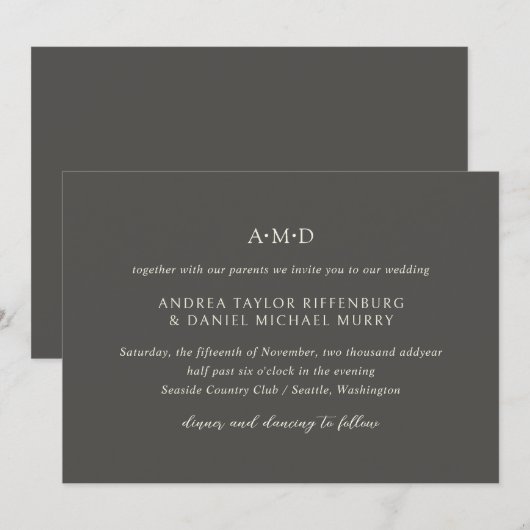 Andrea Brown Elegant Wedding Kaart (Voorkant / Achterkant)