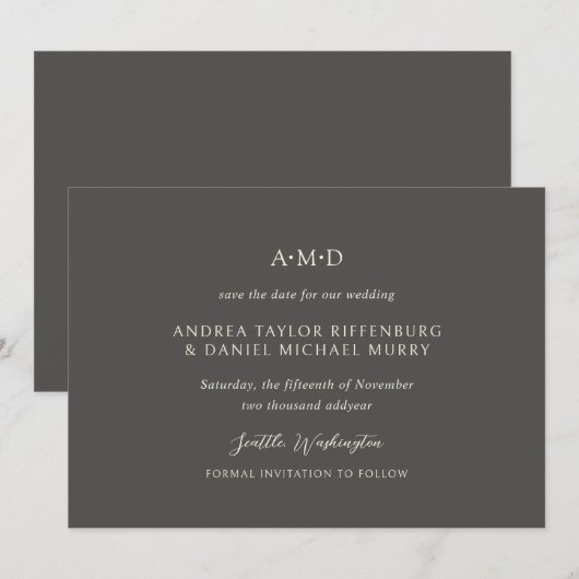Andrea Brown Elegant Wedding Save The Date (Voorkant / Achterkant)