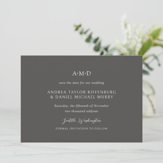 Andrea Brown Elegante Trouw Save The Date (Staand voorkant)