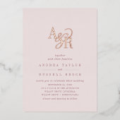 ANDREA Burgundy Blush Pink Rose Gold Foil Wedding Folie Uitnodiging (Voorkant)