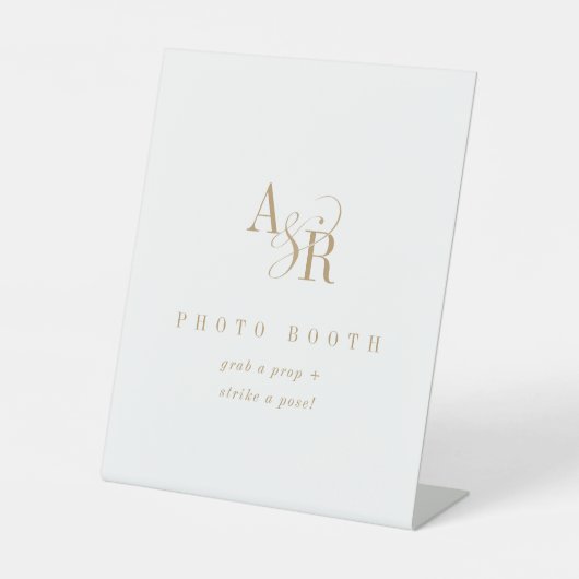 ANDREA Classic Boho Goud Wit Trouwfotocabine Reclamebord Met Voetstuk (Voorkant)