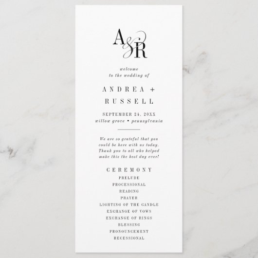 ANDREA Classic Elegant Formele Fancy Unieke Huweli Programmakaart (Voorkant)