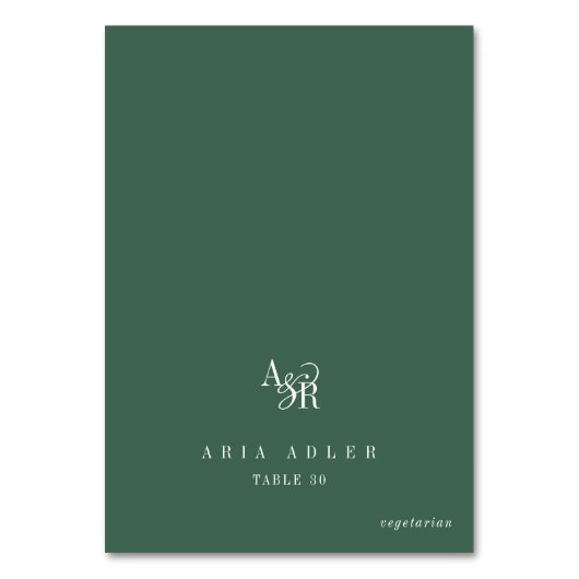 ANDREA Dark Green Minimal Wedding Place Cards Kaart (Voorkant)