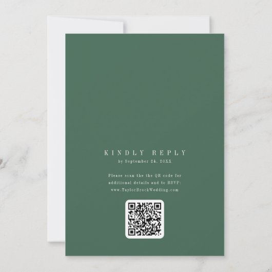 ANDREA Dark Green QR Code Classic Elegant Wedding Kaart (Achterkant)