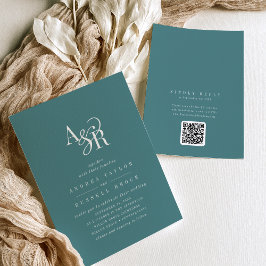 ANDREA Donker Teal QR Code Klassieke Elegante Trou Kaart