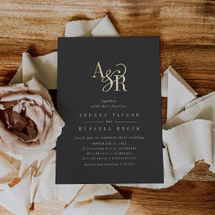 ANDREA Donkergrijs Wit Goud Elegante Luxe Huwelijk Folie Uitnodiging