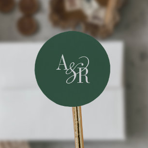 ANDREA Donkergroene Moderne Eenvoudige Trouw Monog Ronde Sticker