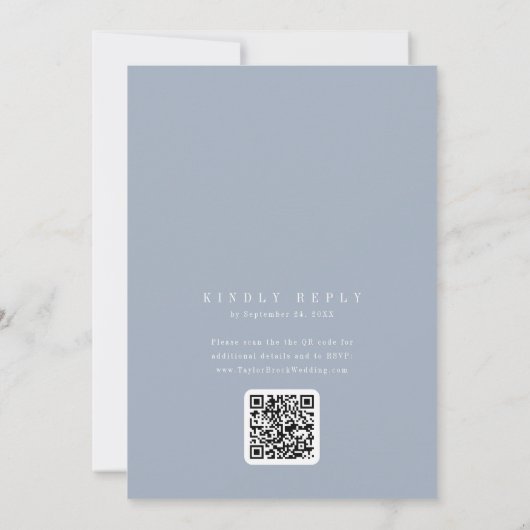 ANDREA Dusty Blue QR Code Classic Elegant Wedding Kaart (Achterkant)