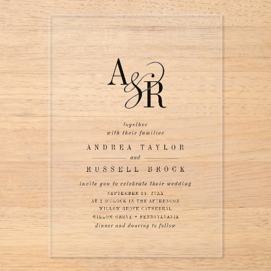 ANDREA eenvoudige moderne minimalistische klassiek Acryl Uitnodigingen (Voorkant)