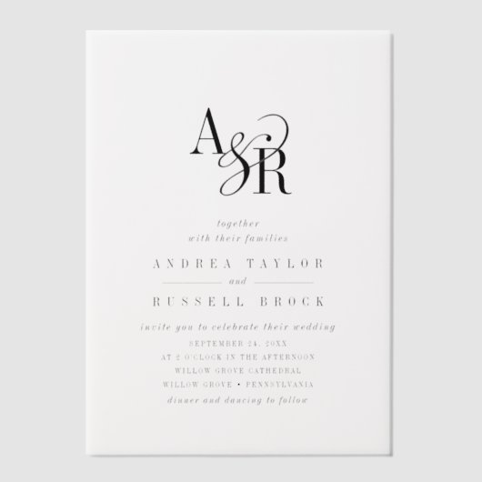 ANDREA eenvoudige moderne minimalistische klassiek Vellum Uitnodigingen (Voorkant)