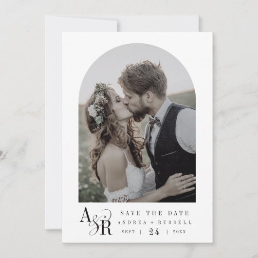 ANDREA eenvoudige moderne minimalistische monogram Save The Date (Voorkant)