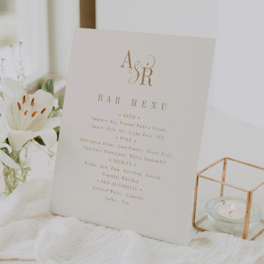 ANDREA Elegant Gold Cream Wedding Bar Menu Sign Reclamebord Met Voetstuk