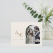 ANDREA Flat Minimal Gold Cream Boho Fotobruiloft Bedankkaart (Staand voorkant)