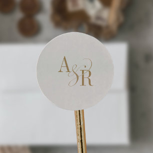 ANDREA Formele Gouden Crème Elegante Trouwmonogram Ronde Sticker