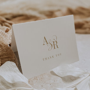 ANDREA Gevouwen Boho Gouden Initialen Monogram Huw Bedankkaart