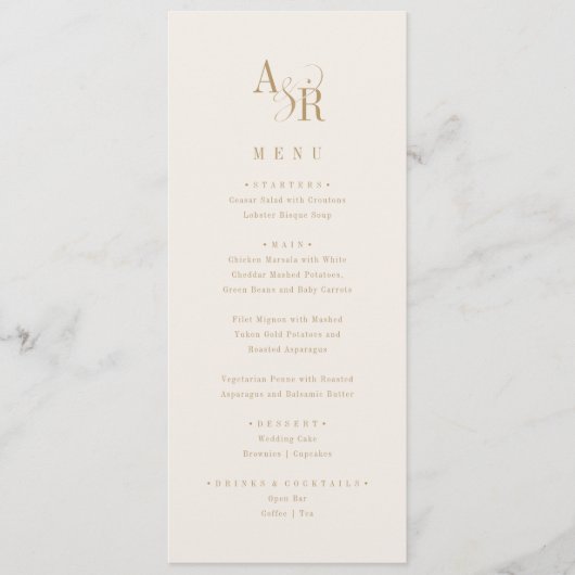 ANDREA Gold Cream Neutral Elegant Wedding Menu (Voorkant)