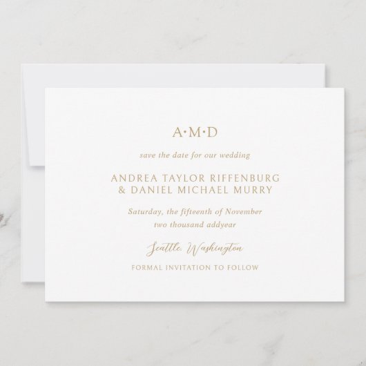 Andrea Gold Elegant Wedding Save The Date (Voorkant)
