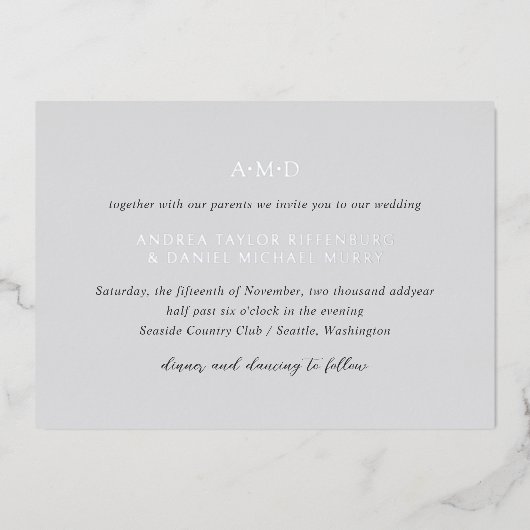 Andrea Gray Elegant Wedding Folie Uitnodiging (Voorkant)