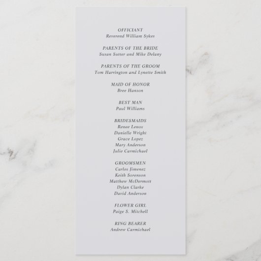 Andrea Gray Elegant Wedding Programmakaart (Achterkant)