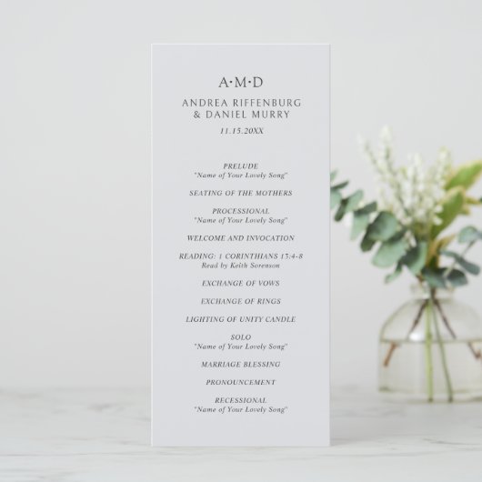 Andrea Gray Elegant Wedding Programmakaart (Staand voorkant)