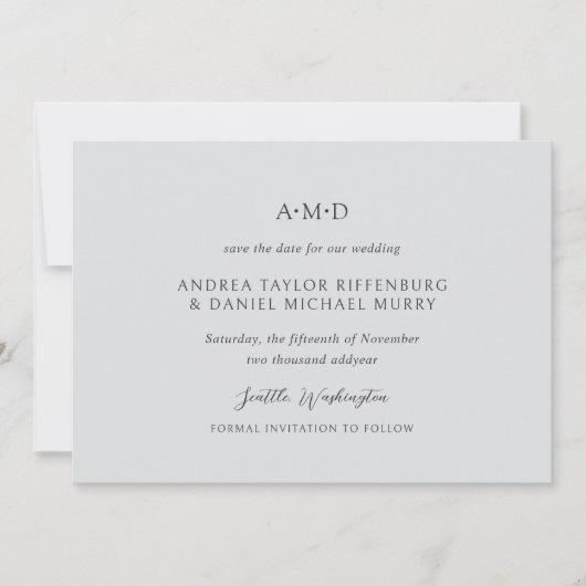 Andrea Gray Elegant Wedding Save The Date (Voorkant)