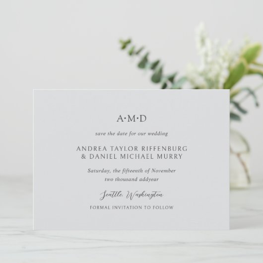 Andrea Gray Elegant Wedding Save The Date (Staand voorkant)
