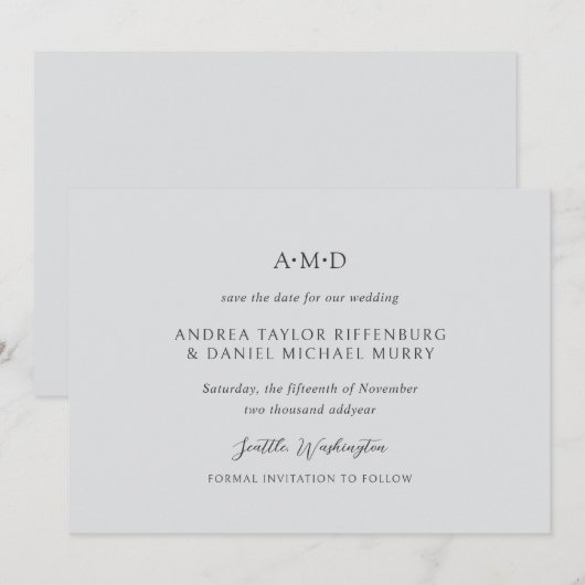 Andrea Gray Elegant Wedding Save The Date (Voorkant / Achterkant)