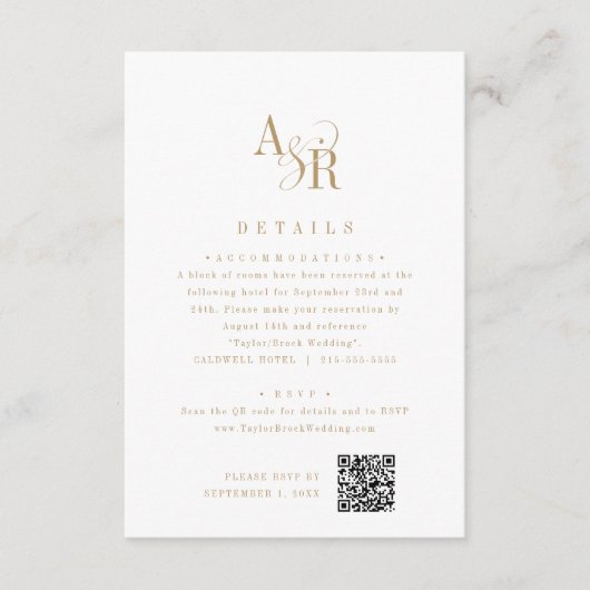 ANDREA Initialen Monogram Gold Boho Wedding Detail Informatiekaartje (Voorkant)