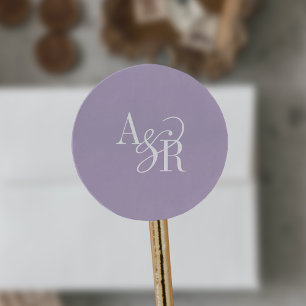 ANDREA Lavendel Modern Eenvoudig Trouwmonogram Ronde Sticker