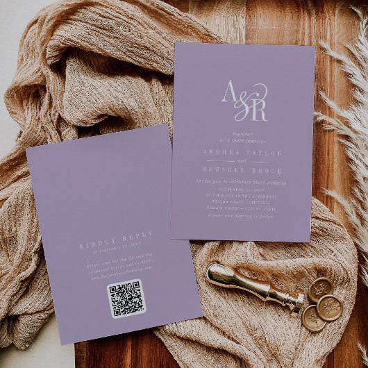 ANDREA Lavender QR Code Classic Elegant Wedding Kaart