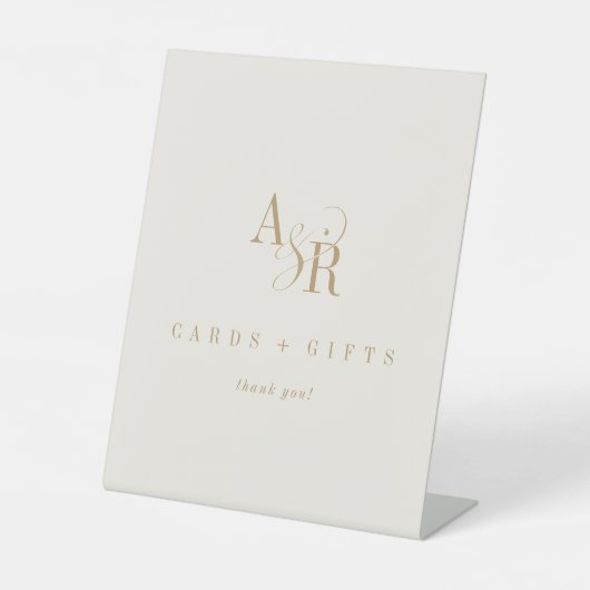 ANDREA Minimal Gold Cream Trouwkaarten en Geschenk Reclamebord Met Voetstuk (Voorkant)