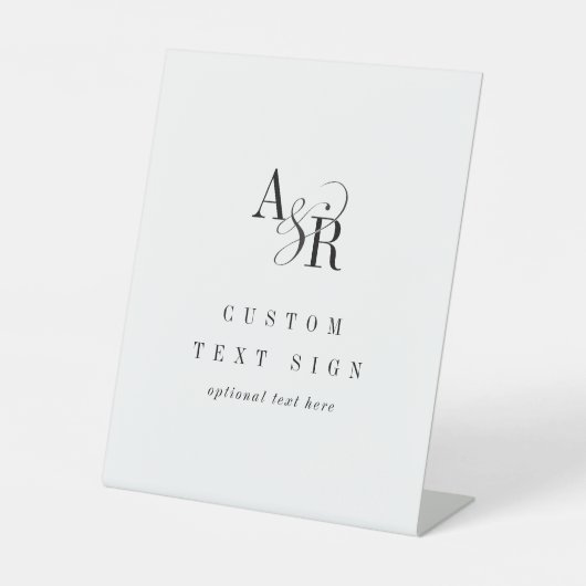 ANDREA Minimal White Black Formal Custom Wedding Reclamebord Met Voetstuk (Voorkant)